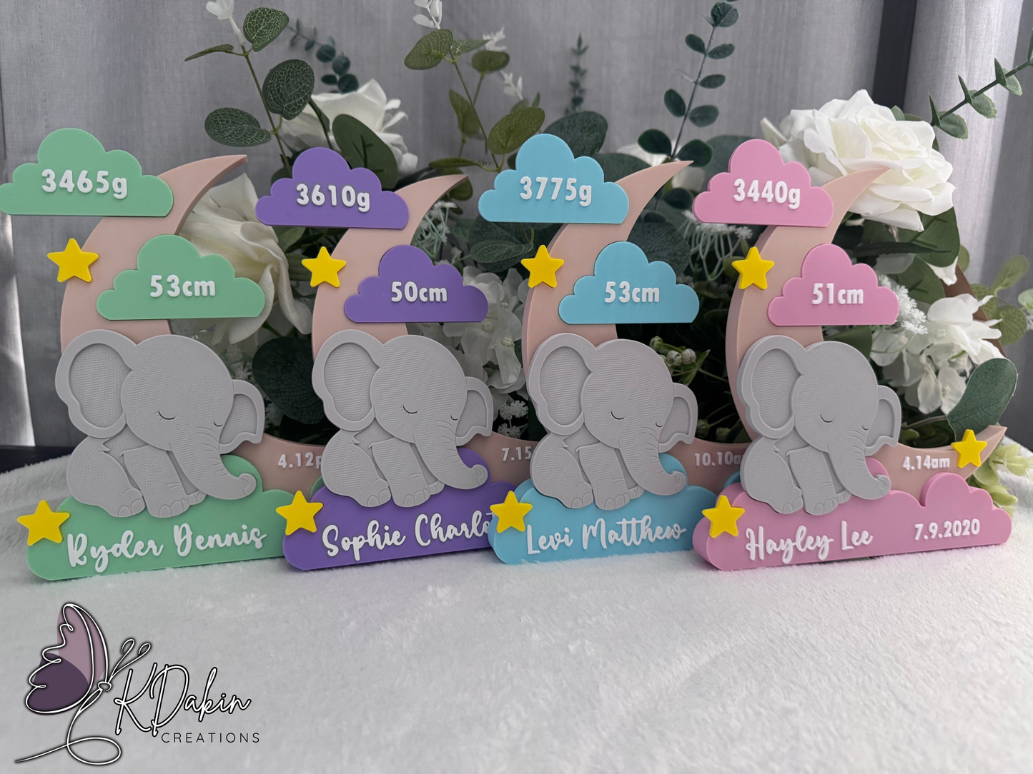 Personalised Baby Birth Keepsake – Elephant Design