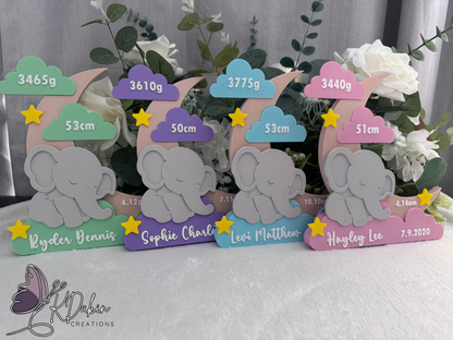 Personalised Baby Birth Keepsake – Elephant Design