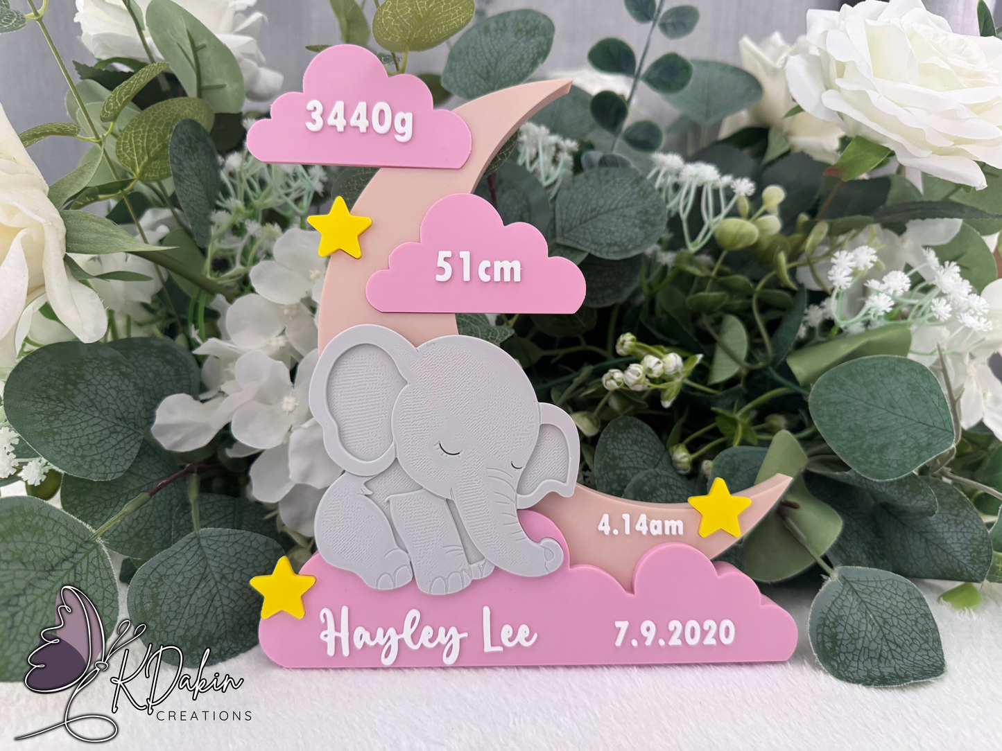Personalised Baby Birth Keepsake – Elephant Design