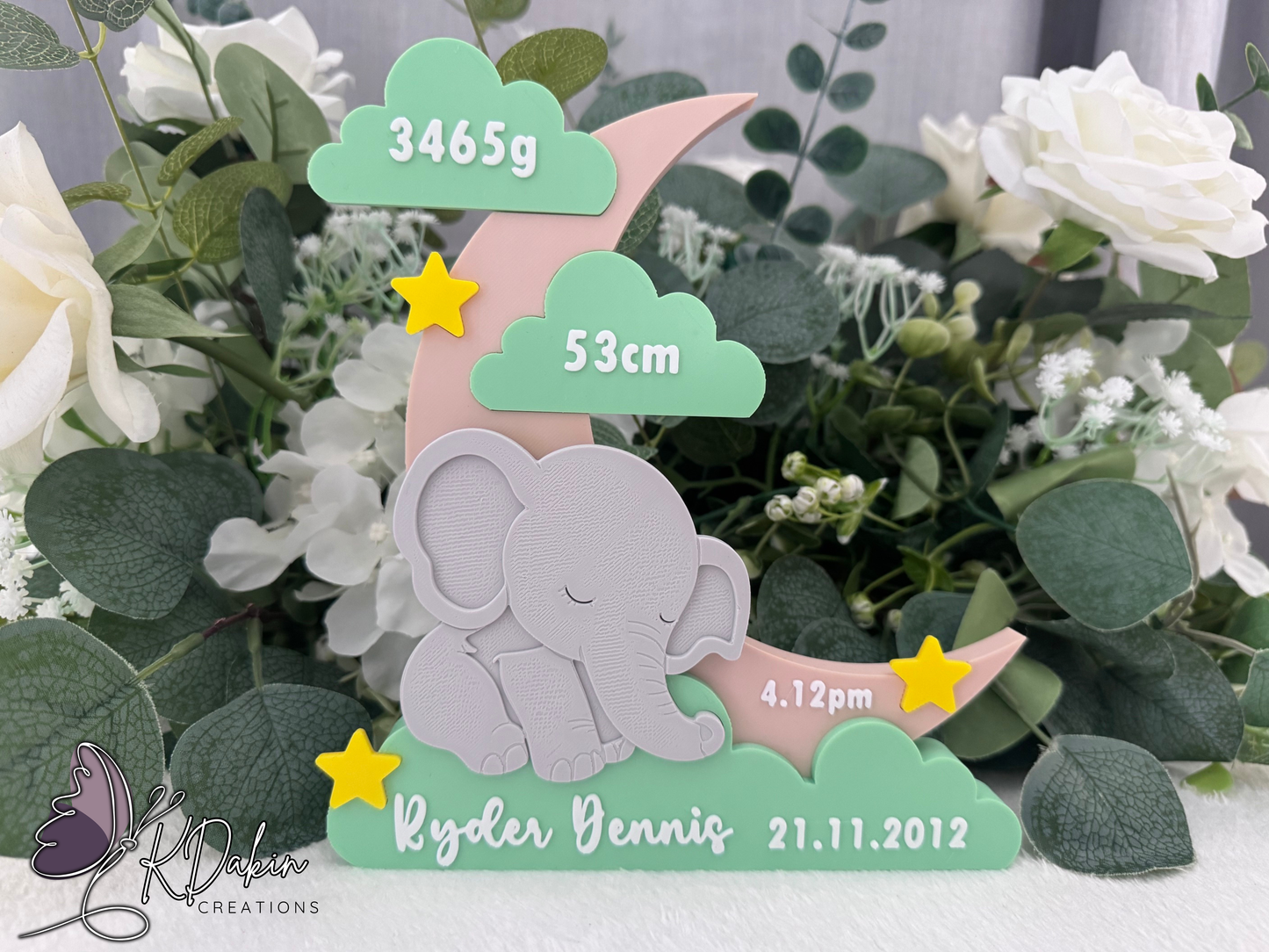 Personalised Baby Birth Keepsake – Elephant Design