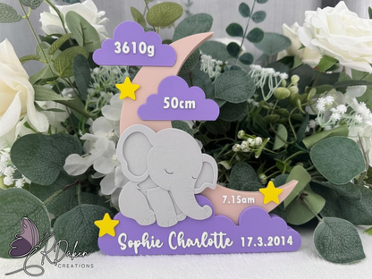 Personalised Baby Birth Keepsake – Elephant Design