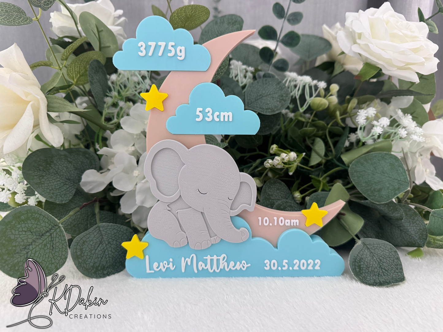 Personalised Baby Birth Keepsake – Elephant Design